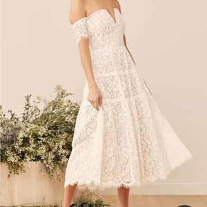 Size XL Lulus Absolutely Stunning White Lace Off-the-Shoulder Midi Dress